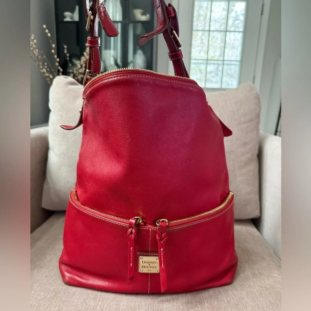 Dooney&Bourke Red Dillen Pebbled Leather Satchel Shoulder Bag